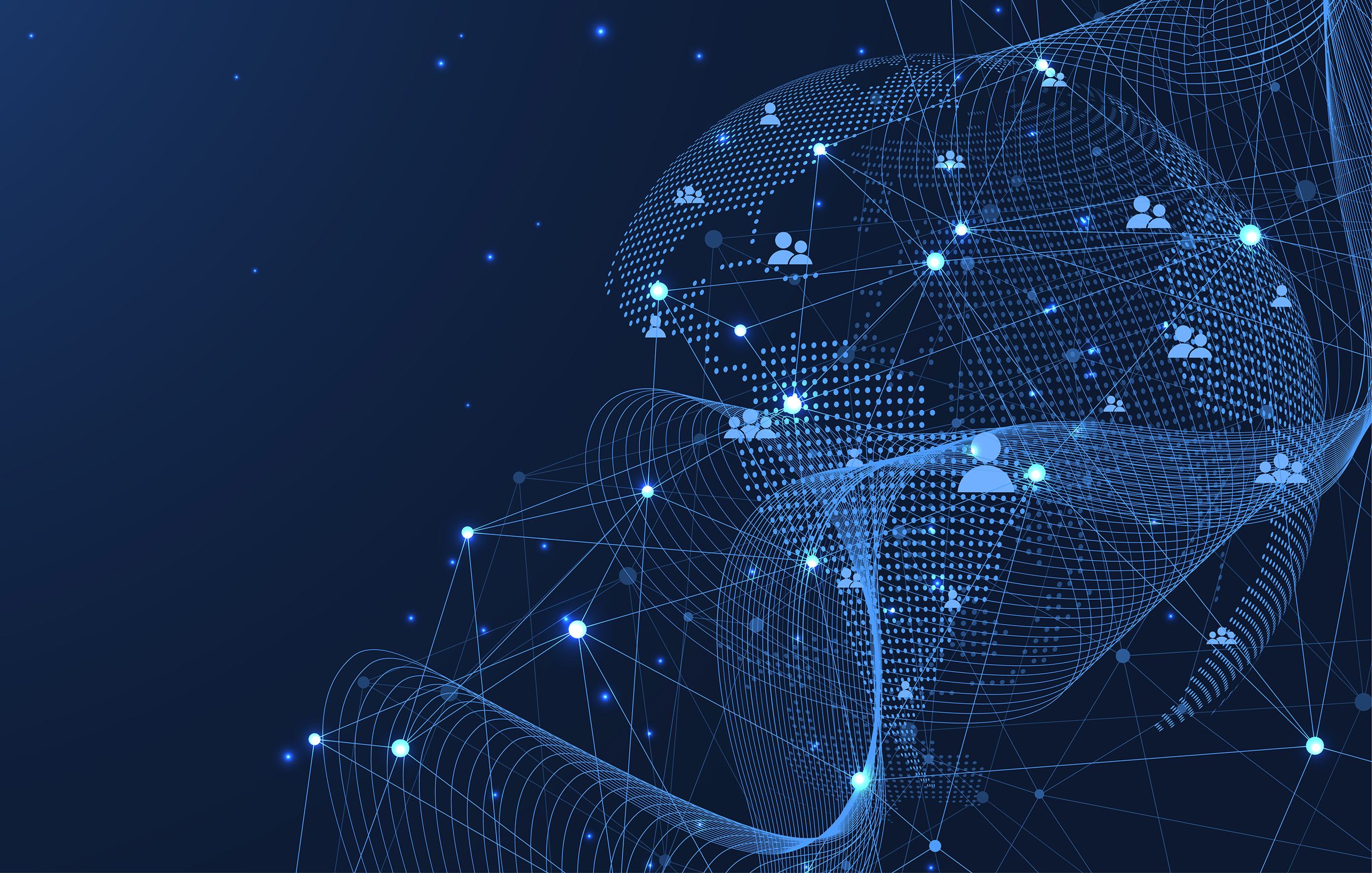 Abstract illustration of undulating net with small lights