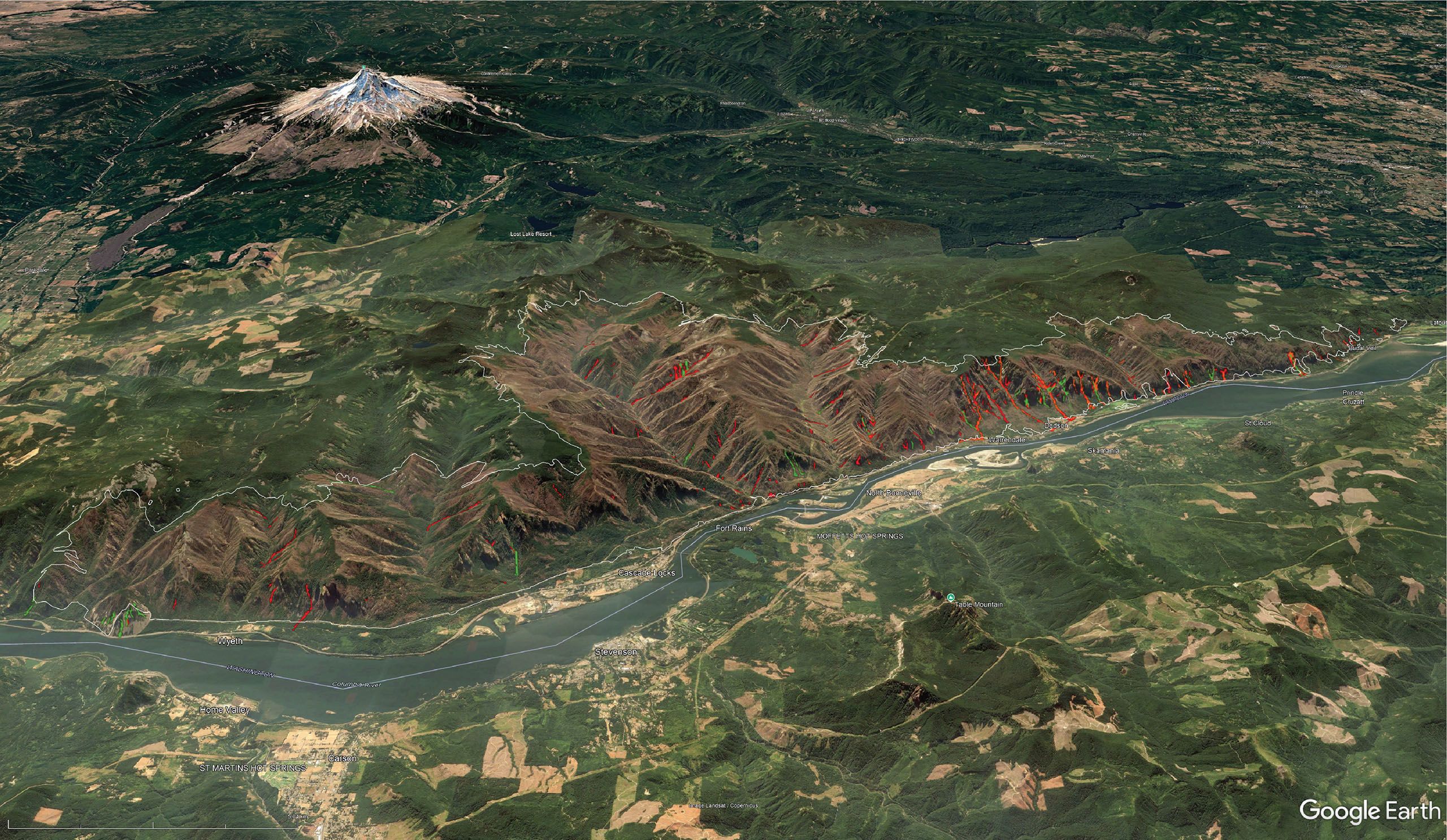 Photo map showing location of landslides in the gorge.