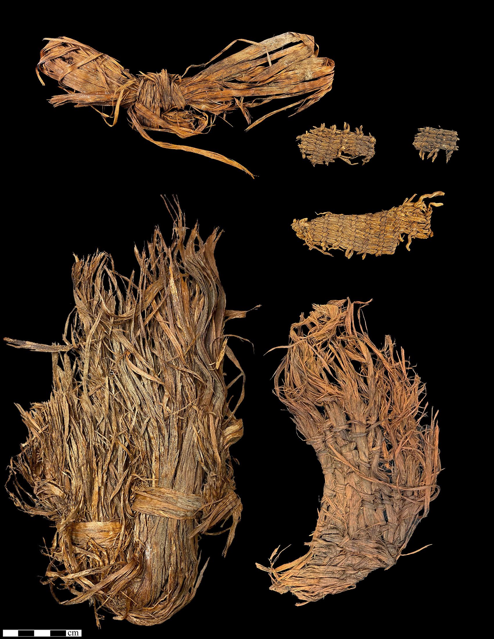 Photographs of ancient basketry on a black background
