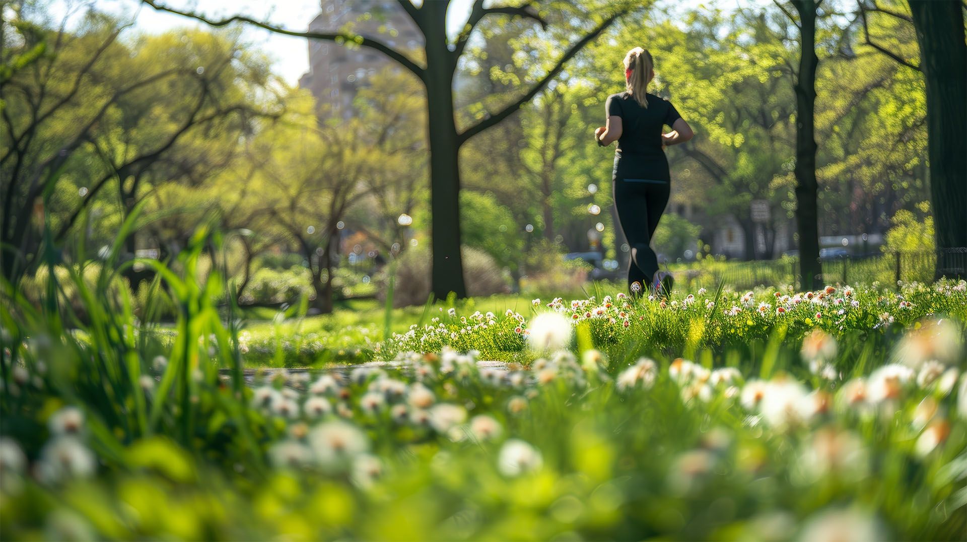 Runner passing through flowers producing pollen