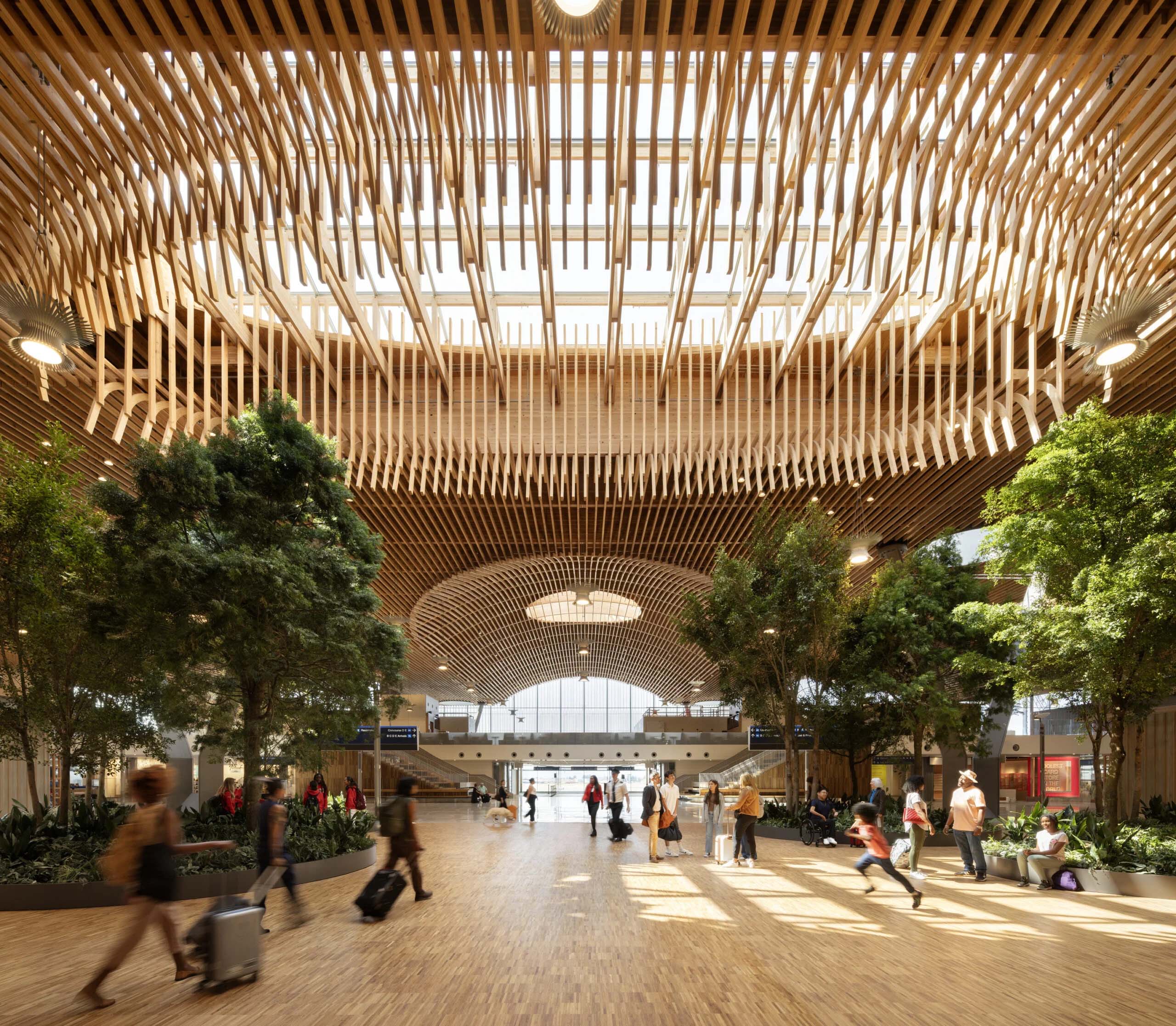 Mass timber ceiling at Portland International Airport