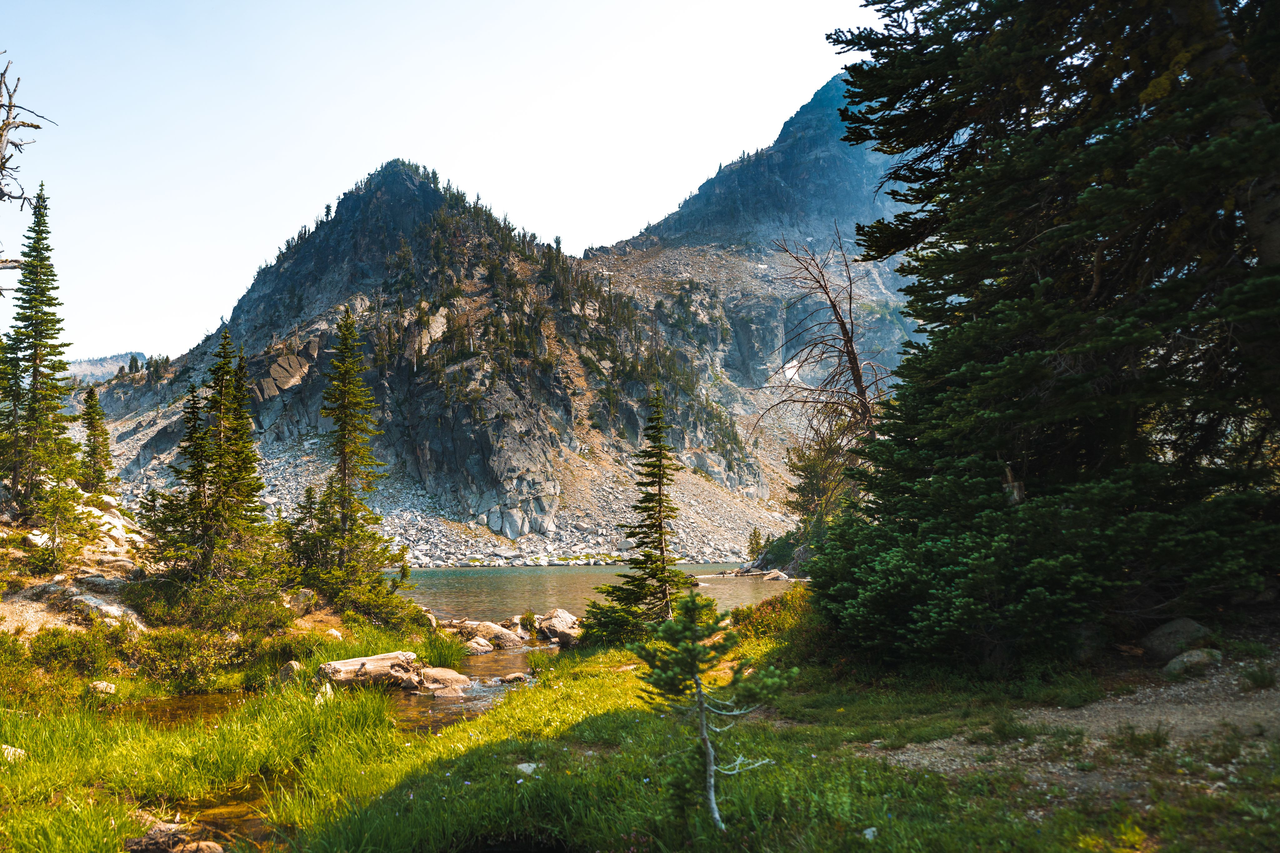Mountain landscape with two rocky peaks in the background