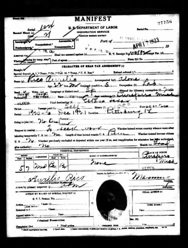 a government border crossing document