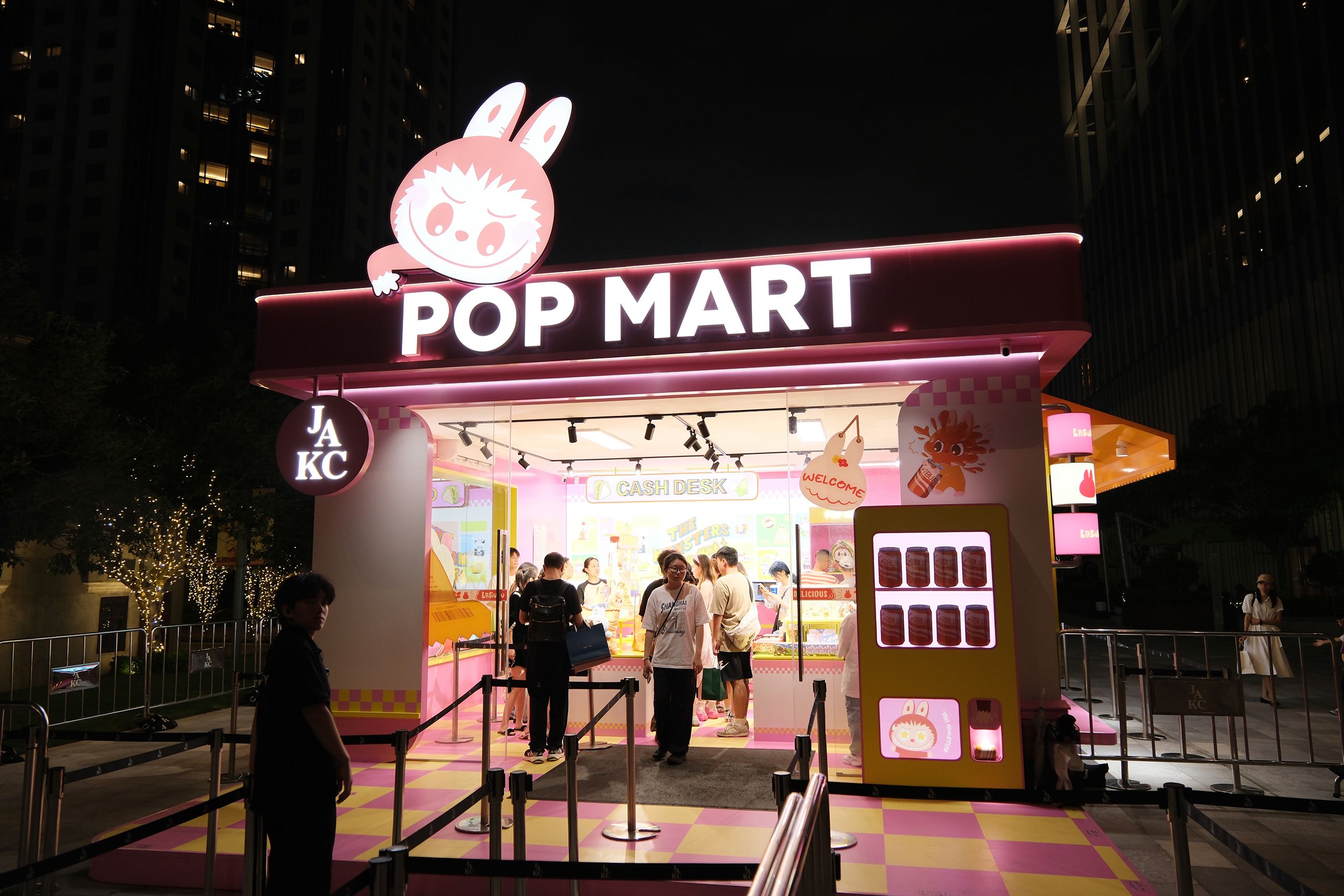 A Pop Mart storefront advertising Labubus